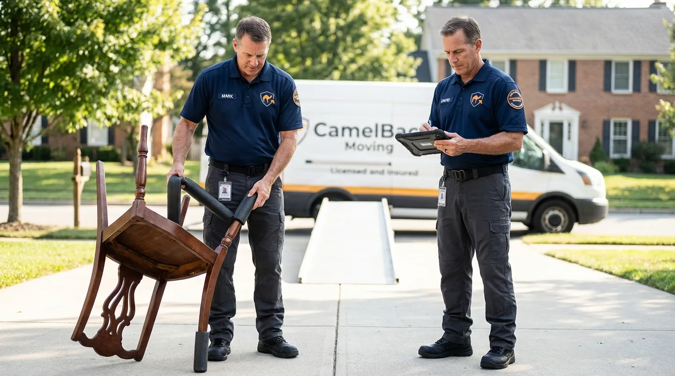 Movers inspecting furniture for damage prevention before loading in Rossville, GA